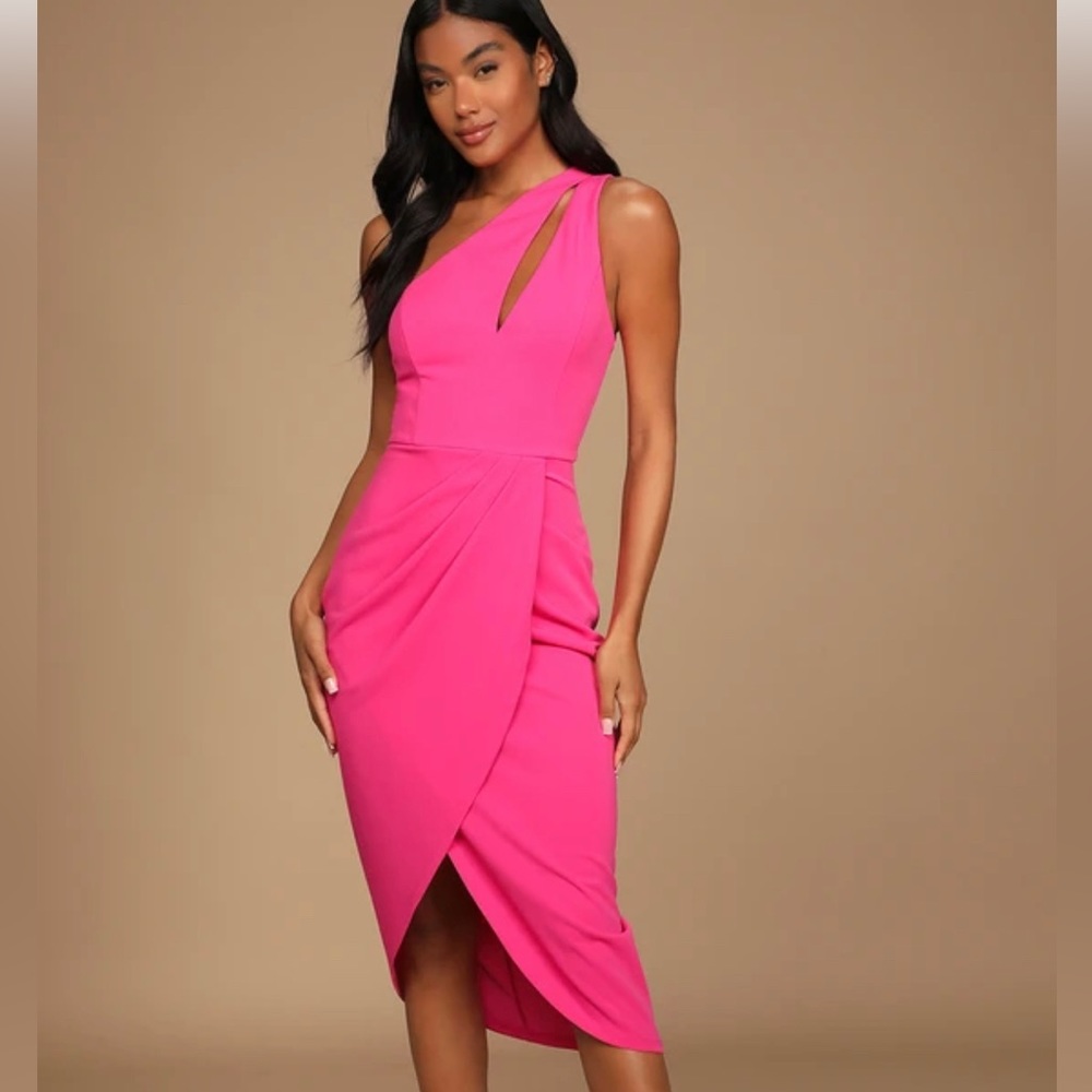 So Flirty Hot Pink One-Shoulder Cutout Asymmetrical Dress